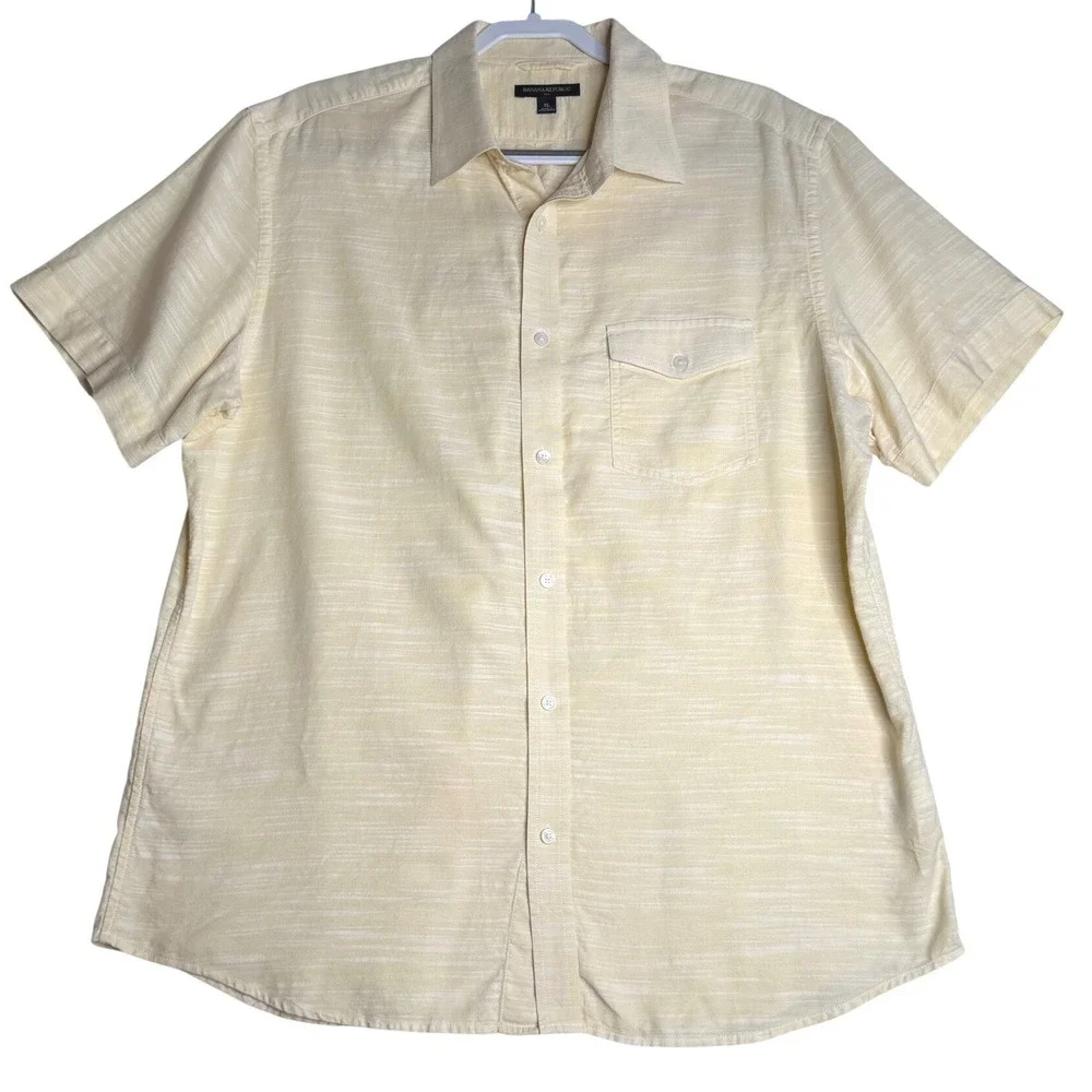Banana Republic Lautoka Slub Short Sleeve Button Down Yellow Mens XL